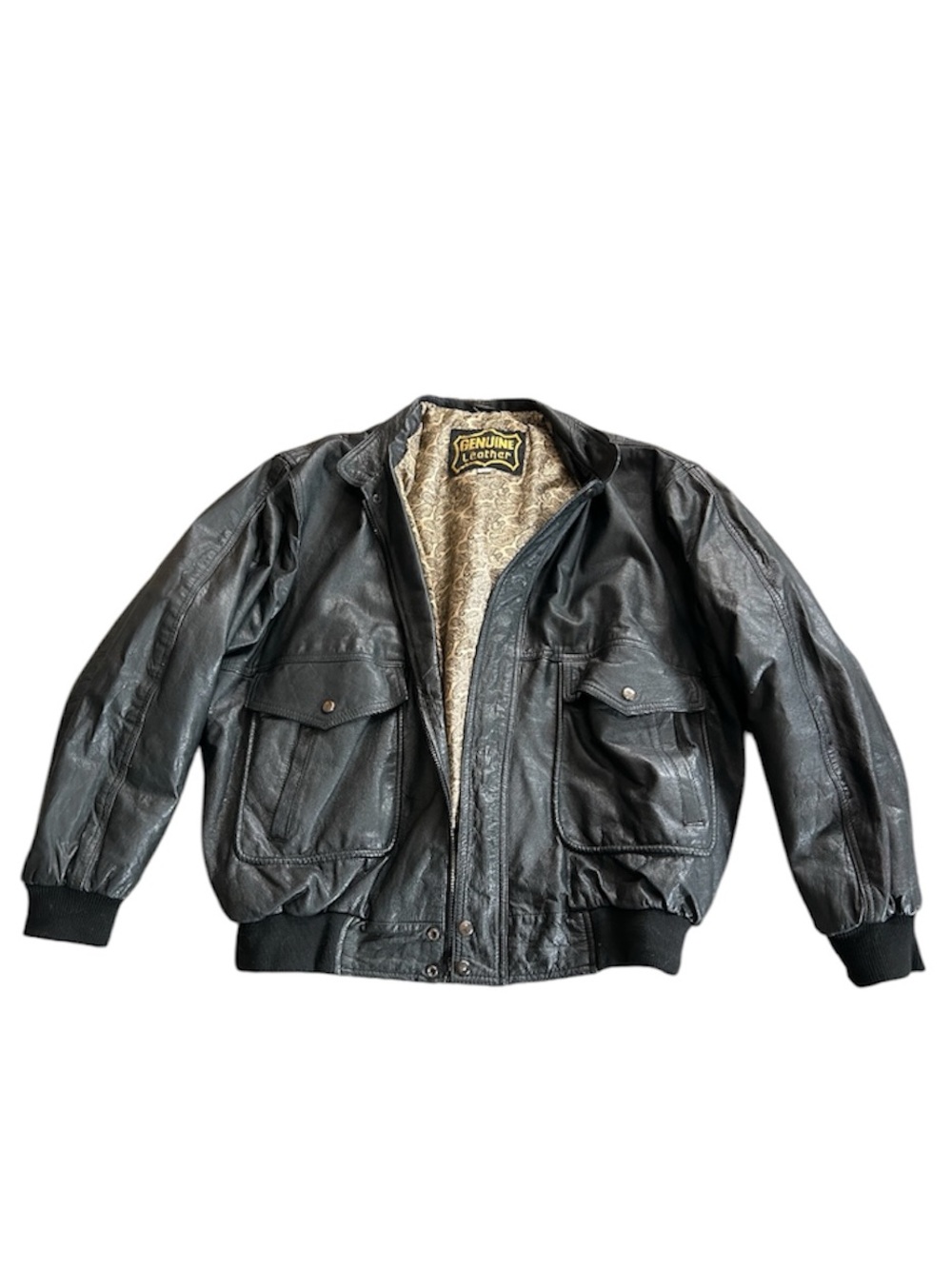 Vintage 80’s Genuine Leather Black Leather Moto Bomber Jacket size XXL